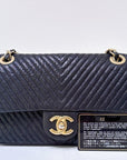 CHNL Black Chevron Leather Small Classic Flap Bag