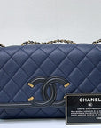 CHNL Caviar Quilted Small CC Filigree Flap Navy Black