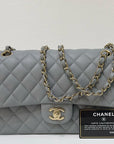 CHNL Medium Caviar Quilted Double Flap Bag Grey LGHW