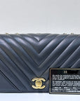 CHNL Calfskin Chevron Quilted Mini Statement Flap Black