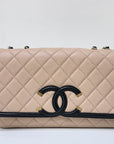 CHNL Caviar Quilted Medium CC Filigree Flap Beige Black