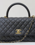 CHNL Medium Caviar Quilted Coco Handle Flap Black GHW 30 holo card