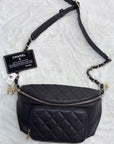 CHNL Black Quilted Caviar Leather Business Affinity Waist Belt Bag