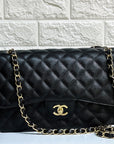 CHNL Jumbo Classic Double Flap Bag Black Caviar Gold Hardware