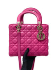 Cannage Lambskin Lady DOR Medium Bag in Fuschia Pink with GHW