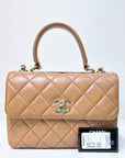 CHNL Lambskin Quilted Small Trendy CC Flap Dual Handle Bag Camel 19K
