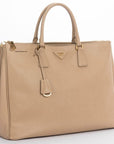 PRD BN Saffiano Lux Hand Bag, Sabbia Light Cafe Color, with Dust Cover