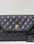 CHNL Lambskin Quilted Fold Up Again Clutch Black