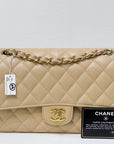 CHNL Medium Caviar Classic Double Flap Bag Beige