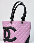 CHNL Medium Calfskin Quilted Cambon Tote Pink Black