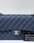 CHNL Caviar Quilted Medium Double Flap 18B Navy