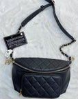 CHNL Black Quilted Caviar Leather Business Affinity Waist Belt Bag