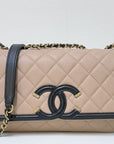 CHNL Small Caviar Quilted CC Filigree Flap Beige Black