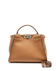 FNDI Medium Peekaboo Tote Bag Grained Calfskin Dark Beige SHW