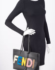 FNDI Logo Roll Tote Black Leather / Shearling Large