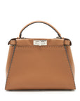 FNDI Medium Peekaboo Tote Bag Grained Calfskin Caramel SHW