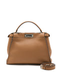 FNDI Medium Peekaboo Tote Bag Grained Calfskin Caramel SHW