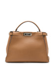 FNDI Medium Peekaboo Tote Bag Grained Calfskin Caramel SHW