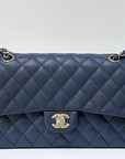 CHNL Caviar Quilted Medium Double Flap 18B Navy