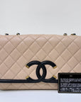 CHNL Caviar Quilted Medium CC Filigree Flap Beige Black