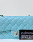 CHNL 19C Tiffany Lambskin Quilted Mini Rectangular Flap Neon Blue
