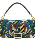 FNDI Beaded Vitello Dolce Leaf Embroidered Baguette (SHG-ZuB1eb)