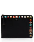 FNDI Leather Multicolor Studded Zip Pouch (SHF-p0OjB0)