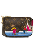 Brown LV Monogram Bears on Skis Christmas Animation Mini Pochette Accessories Shoulder Bag