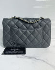 CHNL Quilted Mini Rectangular Flap Dark Grey Caviar Gold Hardware 18S