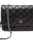 CHNL Black Quilted Lambskin Leather Wallet On Chain WOC Messenger Bag