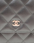 CHNL Black Quilted Lambskin Leather Wallet On Chain WOC Messenger Bag