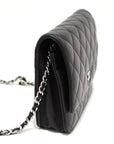 CHNL Black Quilted Lambskin Leather Wallet On Chain WOC Messenger Bag