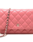 CHNL Pink Quilted Lambskin Leather Wallet On Chain WOC Messenger Bag