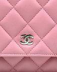 CHNL Pink Quilted Lambskin Leather Wallet On Chain WOC Messenger Bag