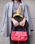 FNDI Mamma Baguette Leather Hand Bag Shoulder Bag Pink 8BR600