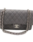 CHNL Grey Glitter Canvas Medium Classic Flap Shoulder Chain Bag