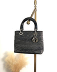 Christian DOR Cannage CD Logo Charm Two-way Handbag Shoulder bag Black Vintage cgj