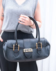 FNDI Logo Leather Hand Bag Shoulder Bag Black 8BN116