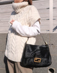 FNDI Mamma Baguette Unborn Calf Leather Shoulder Bag Bleck 26325