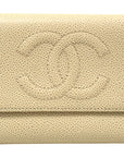 New CHNL White Caviar Leather Classic CC Timeless Medium Trifold Wallet