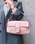 FNDI Mamma Baguette Leather Braided Shoulder Bag Pink 8BR600