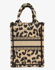 Christian DOR Beige Leopard Canvas Mini Book Tote Phone Bag