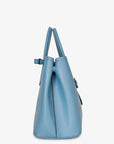 PRD Blue Saffiano Leather Double top Handle Bag with Strap