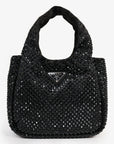 PRD Holiday Black Satin Crystal Top Handle Mini Tote Bag