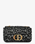Christian DOR Black Grey Velvet Leopard Print Medium Caro Bag