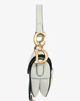 Christian DOR White Grained Leather Mini Saddle Bag