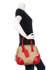 PRD Beige Canvas and Red Leather Bowling Bag