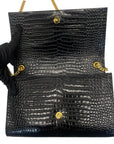 YSL Kate Medium in Black Croc Embossed Leather