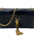 YSL Kate Medium in Black Croc Embossed Leather