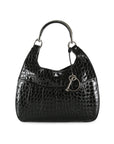 CHRISTIAN DOR Black Crocodile Embossed Patent Leather Large Shoulder Bag